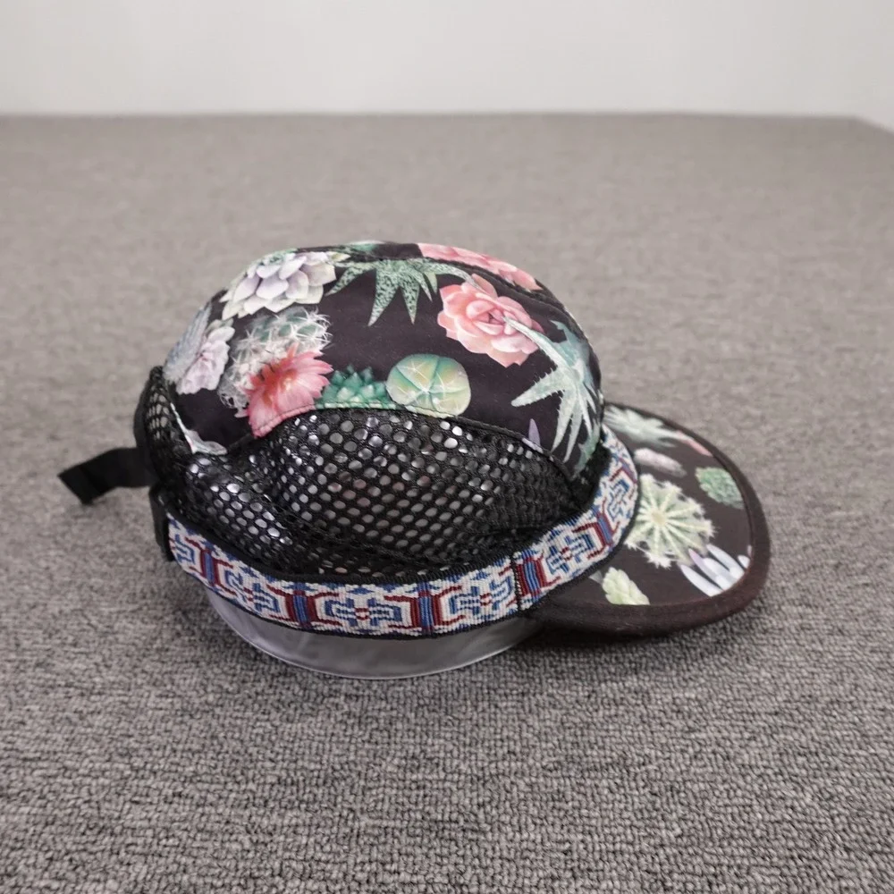 KAVU Hat Cap Strap Back Mens M Black Floral Mesh 5 Panel Outdoor Summer Camping